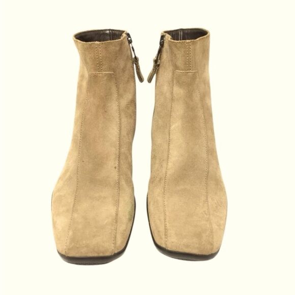 Prada Tan Suede Leather Side Zip Flat Ankle Boot Square Toe VTG Retro SZ 5.5 - 6 - Picture 2 of 14